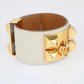 Hermès-Hermes Cream Collier de Chien Gold Plated Bracelet-Golden