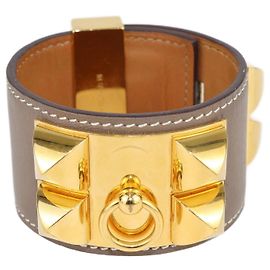 Hermès Bracciale Hermes Etoupe Collier de Chien placcato oro D'oro