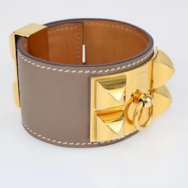 Hermès-Pulseira Hermes Etoupe Collier de Chien banhada a ouro-Dourado