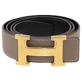 Hermès-Hermes Black/Etoupe H Buckle Reversible Belt-Black