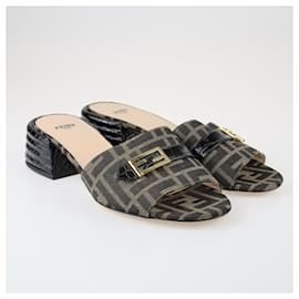 Fendi-Fendi Brown/Black Zucca Block Heel Sandals-Black