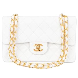 Chanel-Chanel gestepptes Lammleder 24K Gold Kleine gefütterte Klappentasche-Weiß
