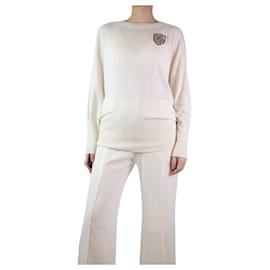 Christian Dior-Cream bejewelled patch jumper - size UK 8-Cream