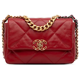 Chanel-Chanel Cuir d'agneau moyen rouge 19 sac à rabat-Rouge