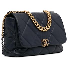 Chanel-Chanel Blue Large 19 flap bag-Blue,Dark blue