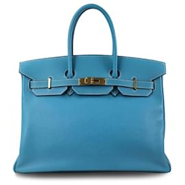 Hermès-Hermes Blue 2002 Togo Birkin 35-Blue,Turquoise