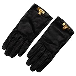 Hermès-Hermes Black Soya Kelly Lock Gloves-Black