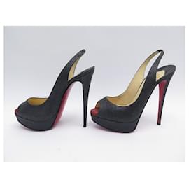 Christian Louboutin-CHRISTIAN LOUBOUTIN SHOES LADY PEEP GLITTER PUMPS 39.5 PUMPS SHOES-Black