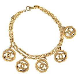 Chanel-VINTAGE CHANEL NECKLACE MEDALLIONS LOGO CC T40 METAL GOLD MEDALLIONS NECKLACE-Golden