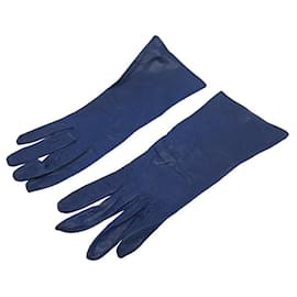 Hermès-GUANTES LARGO PIEL NIÑO VINTAGE HERMES AZUL7.5 guantes de cuero-Azul marino