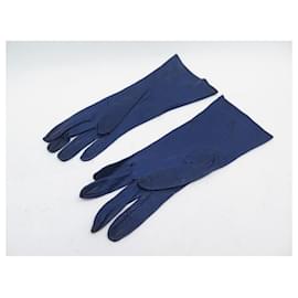 Hermès-VINTAGE HERMES LONG BLUE KIDS LEATHER GLOVES T7.5 LEATHER GLOVES-Navy blue