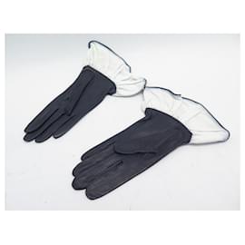 Hermès-HERMES LONG TWO-TONE GLOVES IN NAVY BLUE AND WHITE LEATHER SIZE 7 GLOVES-Other