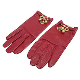 Hermès-GANTS HERMES AVEC BRELOQUES DOREES CHARMS CUIR ROUGE 7.5 RED LEATHER GLOVES-Rouge