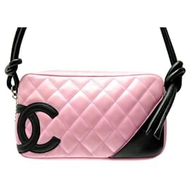 Chanel-CHANEL CAMBON LINE POUCH HANDBAG IN PINK QUILTED LEATHER HANDBAG-Pink