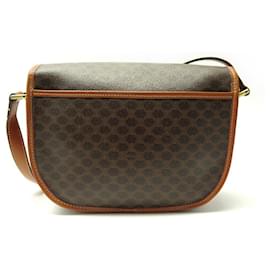 Céline-VINTAGE CELINE HANDBAG BESACE BANDOULIERE TRIOMPHE CANVAS & LEATHER HANDBAG-Brown