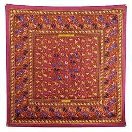 Hermès-NEW HERMES SCARF HUNTING IN INDIA MICHEL DUCHENE SILK BORDEAUX SILK SCARF-Dark red