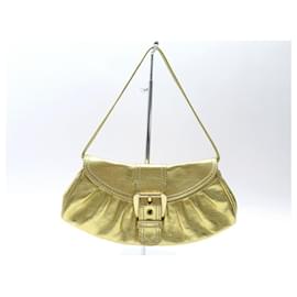 Céline-SAC A MAIN CELINE POCHETTE BOUCLE EN CUIR DORE GOLDEN BUCKLE POUCH BAG-Doré