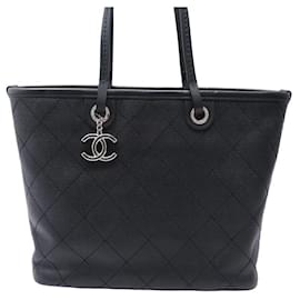 Chanel-NEW CHANEL HANDBAG CABAS SHOPPING CC LOGO BLACK CAVIAR LEATHER HAND BAG-Black