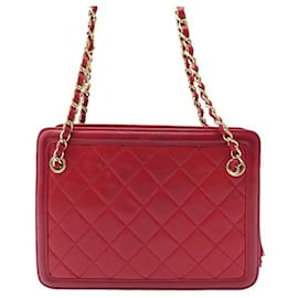 Chanel-VINTAGE SAC A MAIN CHANEL CAMERA CUIR ROUGE BANDOULIERE HAND BAG PURSE-Rouge
