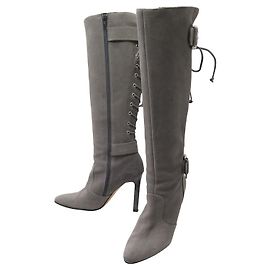 NEUF CHAUSSURES BOTTES MANOLO BLAHNIK LACETS CORSAGE 38.5 DAIM GRIS BOOTS Gris