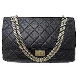Chanel-Chanel handbag 2.55 LARGE JUMBO QUILTED LEATHER SHOULDER HAND BAG-Black