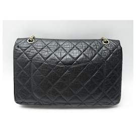 Chanel-Bolsa Chanel 2.55 BOLSA DE MÃO GRANDE JUMBO ACOLCHOADA DE COURO-Preto