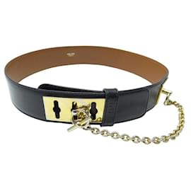 Céline-VINTAGE CEINTURE CELINE COLLIER DE CHIEN T 65 EN CUIR BOX NOIR LEATHER BELT-Noir