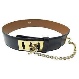 Céline VINTAGE CELINE BELT DOG COLLAR T 65 IN BLACK BOX LEATHER BELT Black