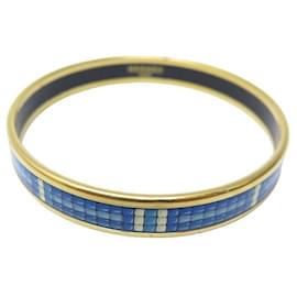 Hermès-BRACELET HERMES FIN EMAIL IMPRIME PERLES BLEU PLAQUE OR TAILLE 21 CM BANGLE-Bleu