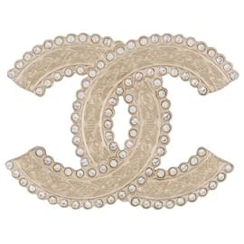 Chanel-NEUE CHANEL BROSCHE LOGO CC STRASS 2023 IN GOLDMETALL NEUE GOLDENE BROSCHE-Golden