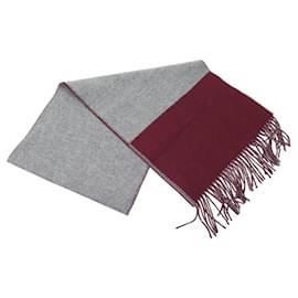 Hermès-NEW HERMES SCARF WITH FRINGES IN TWO-TONE GRAY AND BORDEAUX CASHMERE SCARF-Other
