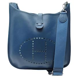 Hermès-SAC A MAIN HERMES EVELYNE III 29 BANDOULIERE CUIR BLEU DE FRANCE HAND BAG-Bleu Marine