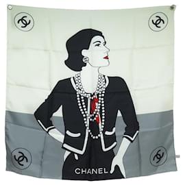 Chanel-NOVO LENÇO QUADRADO CHANEL MADEMOISELLE GABRIEL COCO PRETO ECRU 90 Cachecol de seda-Outro