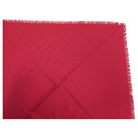 Louis Vuitton-LOUIS VUITTON CHALE MONOGRAM CANDY APPLE SCARF M72237 SILK WOOL SHAWL-Red