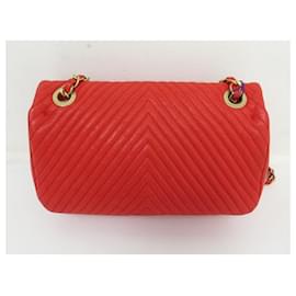 Chanel-NEUF SAC A MAIN CHANEL TIMELESS SIMPLE RABAT CUIR CHEVRON BANDOULIERE BAG-Rouge