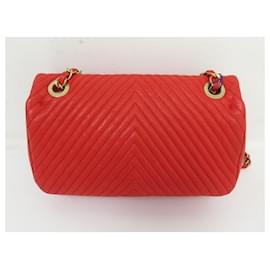 Chanel-NOVA BOLSA CHANEL TIMELESS SIMPLES FLAP CHEVRON COURO CROSSBODY BAG-Vermelho