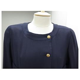 Chanel-VINTAGE CHANEL SET LONG JACKET WITH CC LOGO BUTTONS TROUSERS 38 M PANTS-Navy blue
