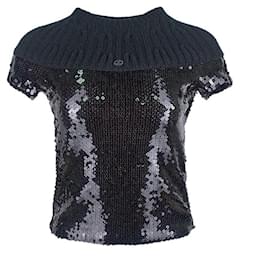 Chanel-Paris / London CC Charm Paillettenpullover-Schwarz