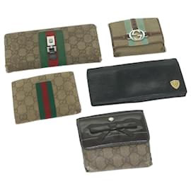 Gucci-GUCCI GG Canvas Web Sherry Line Wallet 5Set Beige Red Green Auth ti1483-Red,Beige,Green