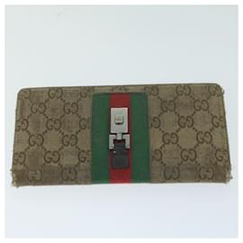 Gucci-GUCCI GG Canvas Web Sherry Line Wallet 5Set Beige Red Green Auth ti1483-Red,Beige,Green