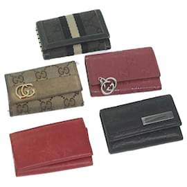 Gucci-GUCCI GG Canvas Key Case Leather 5Set Beige Black pink Auth bs11213-Black,Pink,Beige
