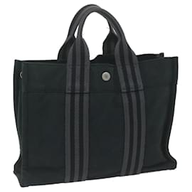 Hermès-HERMES Fourre Tout PM Hand Bag Canvas Black Gray Auth bs11543-Black,Grey