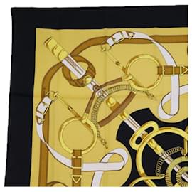 Hermès-HERMES CARRE 90 Eperon d'or Scarf Silk Gold Black Auth hk1056-Black,Golden