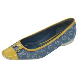 Louis Vuitton-LOUIS VUITTON Sapatos com bombas jeans com monograma 36 Autenticação de LV Azul Amarelo9946-Azul,Amarelo