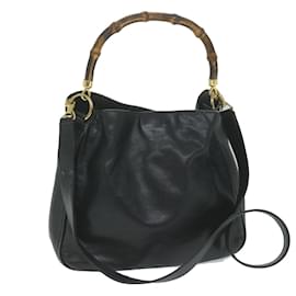 Gucci-GUCCI Bambou Sac à Bandoulière Cuir 2façon Black Auth 62332-Noir