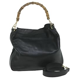 Gucci-GUCCI Sac à main en bambou Cuir 2façon noir 001 1577 Auth yk10189-Noir