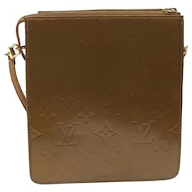 Louis Vuitton-LOUIS VUITTON Pochette Accessoire Monogram Vernis Motto Bronze M91138 Auth LV 64040-Bronze