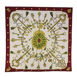 Hermès-HERMES CARRE 90 LES CLES Scarf Silk Red Auth 64618-Red