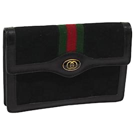 Gucci-GUCCI GG Canvas Web Sherry Line Pouch Black Red Green Auth yk10242-Black,Red,Green