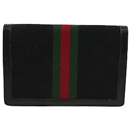 Gucci-GUCCI GG Canvas Web Sherry Line Pouch Black Red Green Auth yk10242-Black,Red,Green